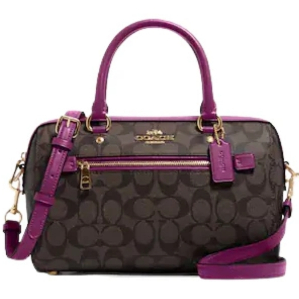 Coach RARE Rowan MEDIUM Crossbody Purse Bag Magenta Brown + Swagger Chain Charms
